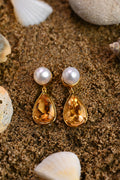 Cultured South Sea Pearl & Citrine Earrings in gold-tone metal with natural citrine and cultured South Sea pearls